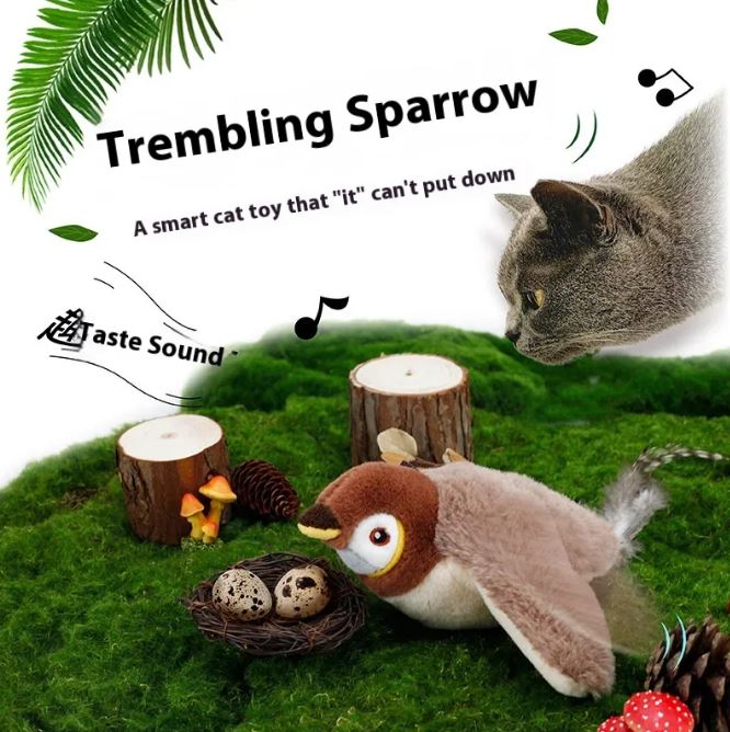 Pájaro con alas móviles para gatos