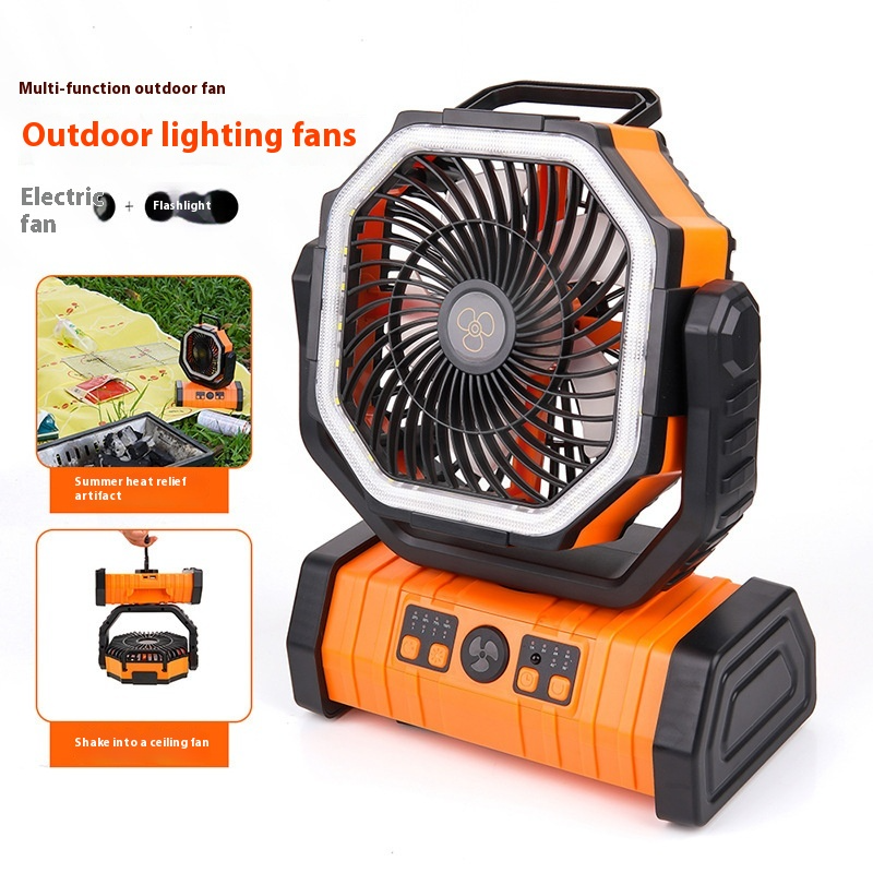 Ventilador de camping con luz LED y batería externa