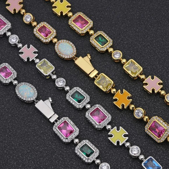 Collares y pulseras de estilo hip-hop con circonitas