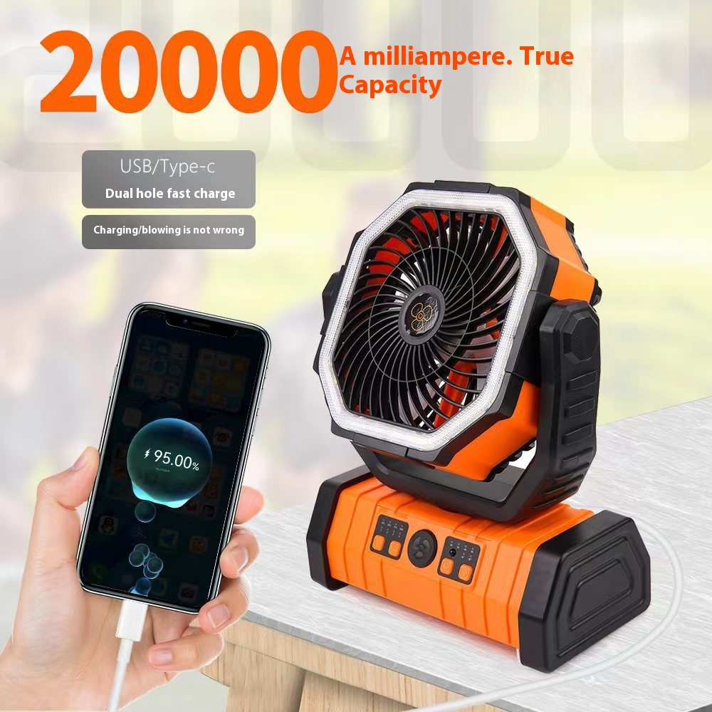 Ventilador de camping con luz LED y batería externa