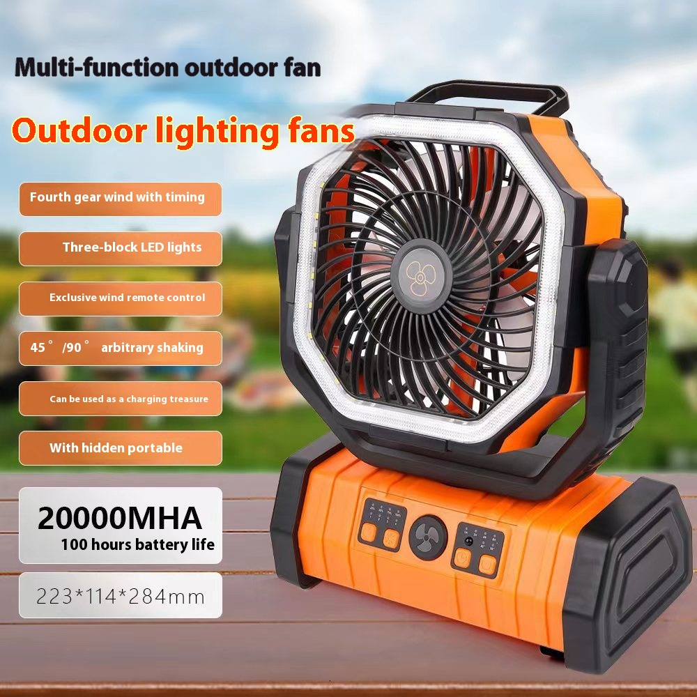 Ventilador de camping con luz LED y batería externa